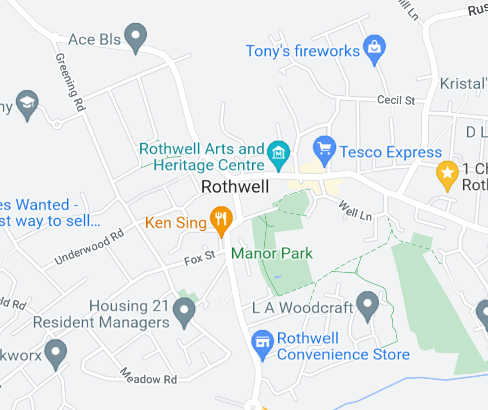 Map showing Rothwell, Northamptonshire - home of the Rowell Fair