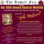 Poster advertising RFS's 55th AGM to be followed by Steve Dimmer presenting "Ooh Matron!" - a humorous illustrated talk (including film clips) about the famous 'Carry On' films! The venue is Tresham Hall, Rothwell Conservative Club on Thursday, 15th February at 8pm.