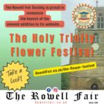 Pastel Green background with photograph of Holy Trinity Church Rothwell promoting the launch of their new webpage for the Flower Festival at RowellFair.co.uk/the-flower-festival