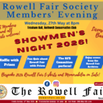 Advert asking: Why not join us at Rothwell Conservative Club for this year's Rowell Fair Society 'Showmen's Night' and welcome the Showmen and their families to the Town?